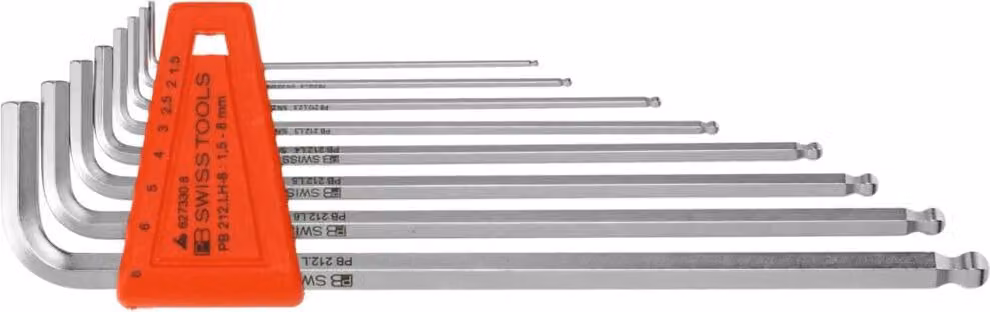 PB Swiss Tools Set di chiavi esagonali a L, con estremità sferica, cromate, 8 pezzi