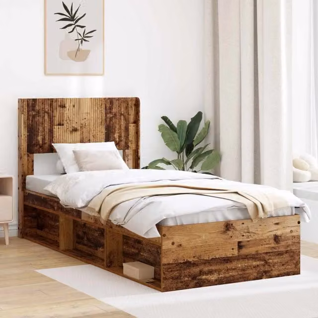 Struttura letto con contenitore e testata vidaXL in legno color marrone L: 140 cm, P: 193 cm, H: 82 cm – 1