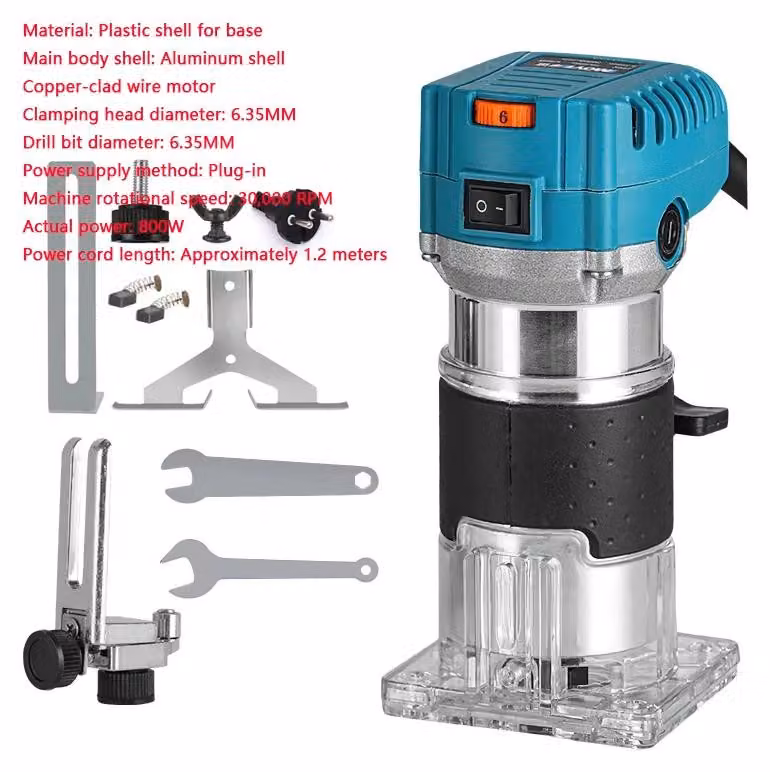Fresatrice elettrica - Fresatrice per legno - 2000 W - 30000 giri/min - Mandrino di serraggio da 6,35 mm - Per lavorazione del legno - Modello A