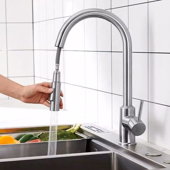 Rubinetto da cucina in acciaio inossidabile con bocca da 8 pollici, colore bianco, versione