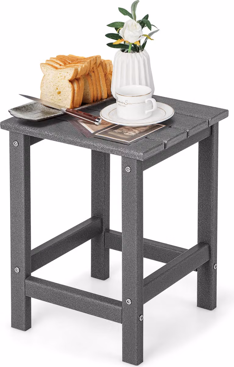 Tavolino COSTWAY, tavolino da giardino in plastica resistente ai raggi UV, tavolino da balcone, resistente alle intemperie, per patio, balcone, giardino, 35,5 x 35,5 x 46,5 cm, grigio