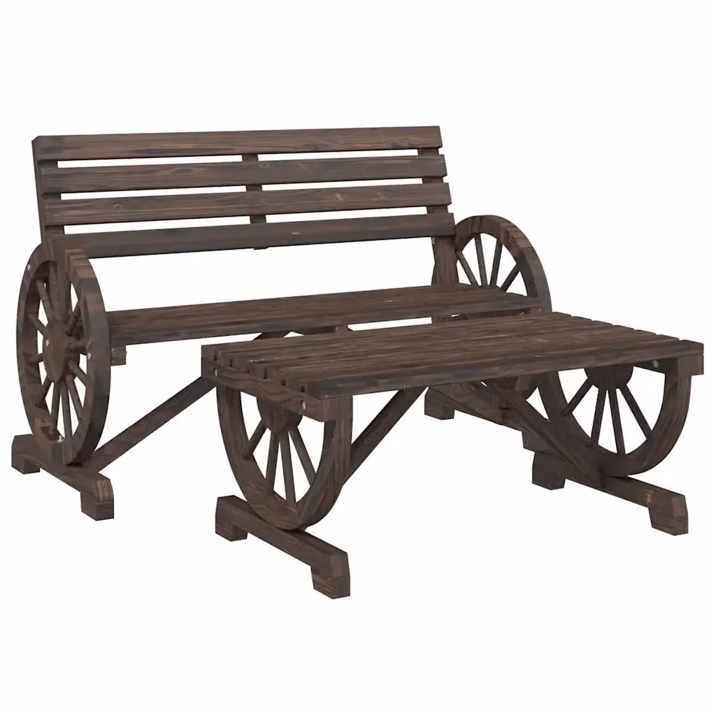 Set Salotto da Giardino vidaXL in Legno di Abete Marrone con Divano a 2 Posti e Tavolino da Caffè e Cuscini Inclusi – 2