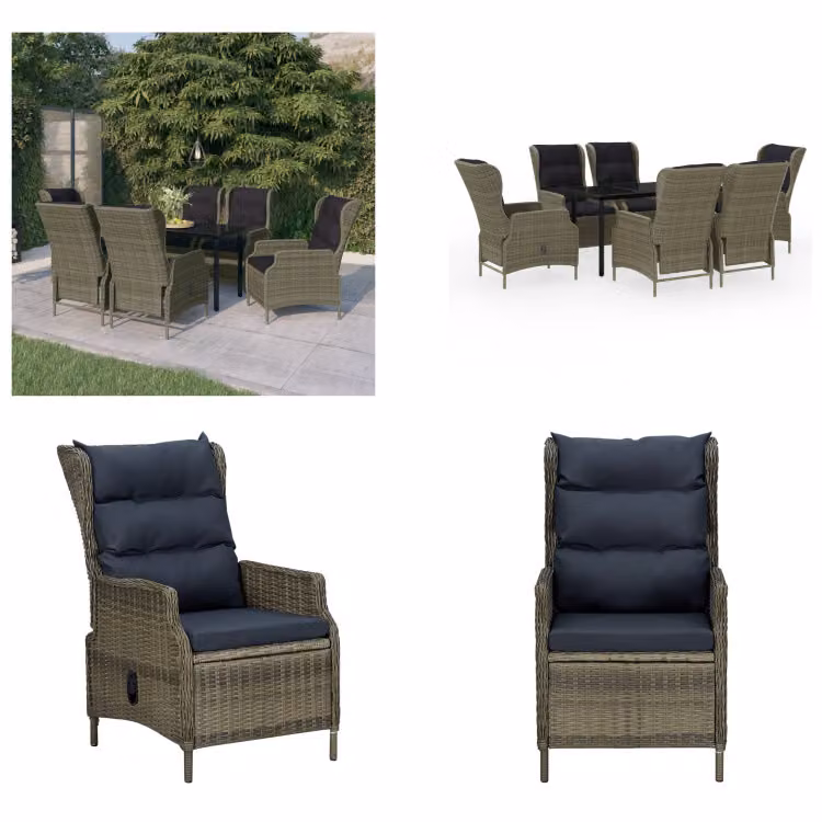 vidaXL Set da pranzo da giardino 7 pezzi marrone - Set da pranzo da giardino - Set da pranzo in poly rattan - Set da pranzo per esterni