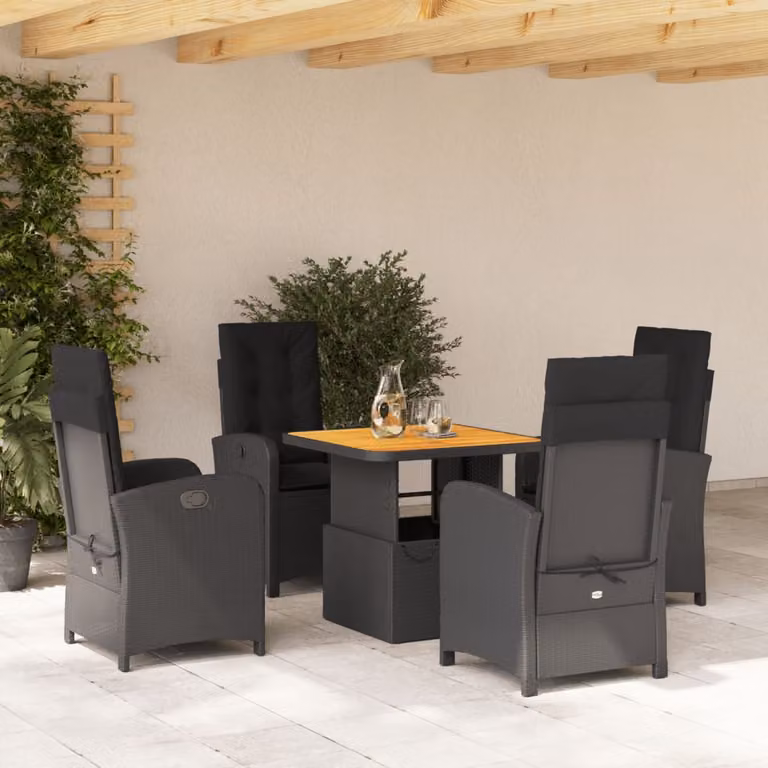 vidaXL Set da Pranzo da Giardino Moderno in Legno di Acacia e Polyrattan Nero e Marrone