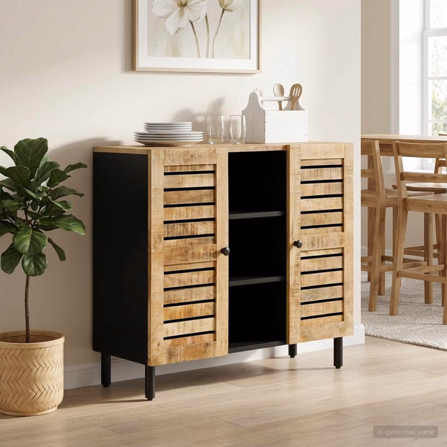 Armadio di stoccaggio minimalista vidaXL in legno di mango marrone L: 90 cm, P: 33 cm, H: 75 cm