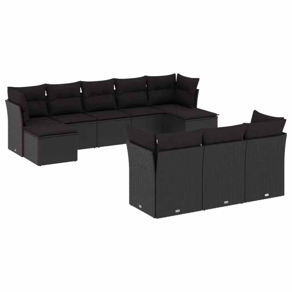 vidaXL Set Divani da Giardino 10 Pezzi in Polyrattan Nero con Cuscini e Struttura in Metallo – 2