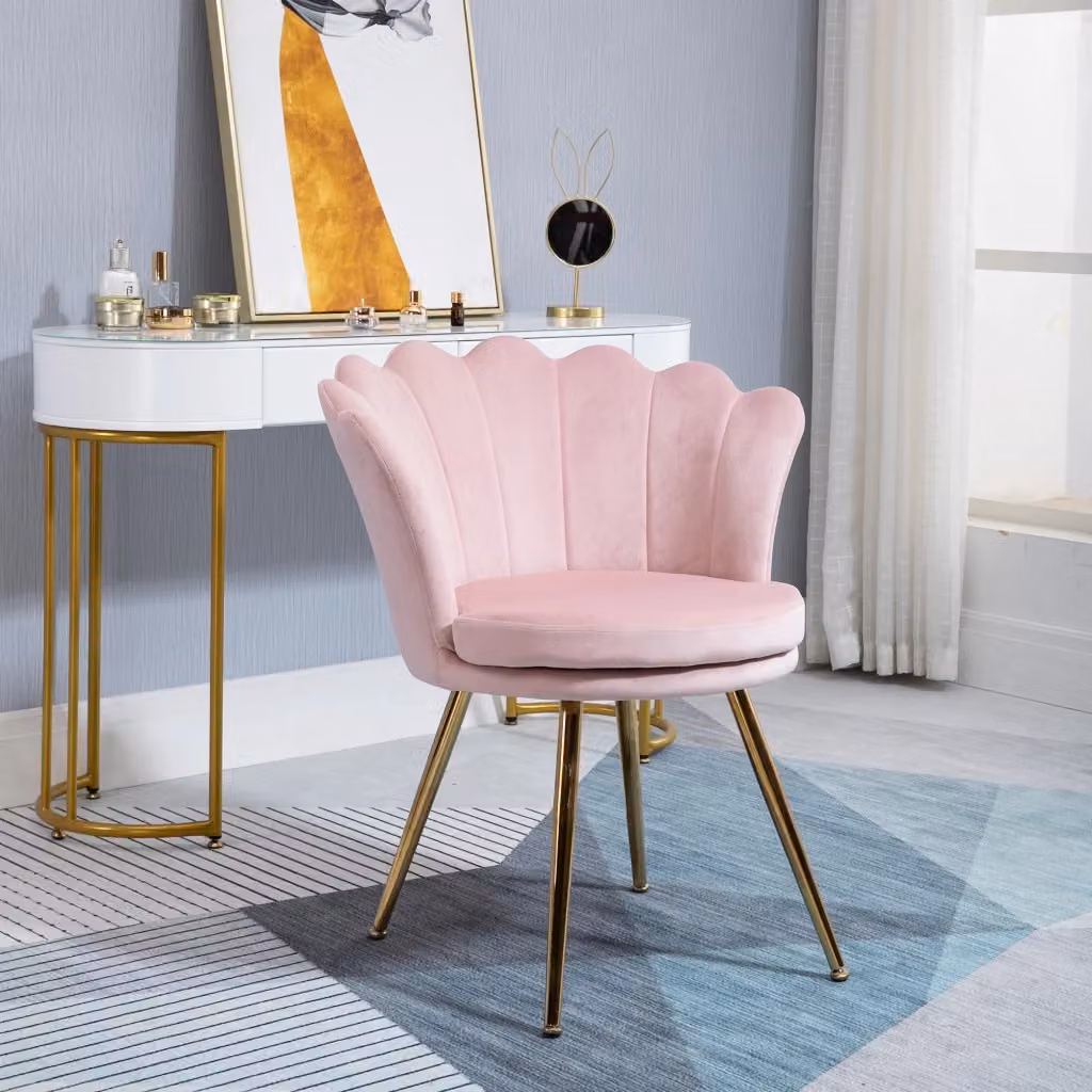 Poltrona Lounge Giordanoshop in Velluto Rosa con Schienale a Conchiglia e Dettagli Oro, L/P/H: 67 x 64 x 77 cm – 2