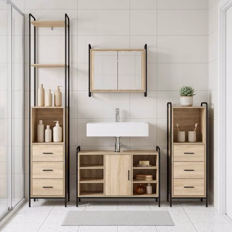 vidaXL Set di Armadi da Bagno 3 pz Rovere Sonoma 40 x 36 x 200,5 cm