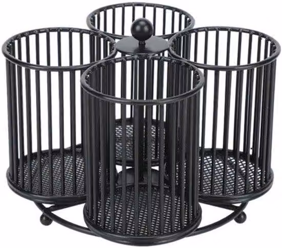 Portapenne e portaspazzole rotante a 360 gradi in metallo, con 4 scomparti, in stile scandinavo. Organizer multifunzionale per ufficio e camera da letto, ideale per riporre penne, matite e articoli da trucco. Colore: nero