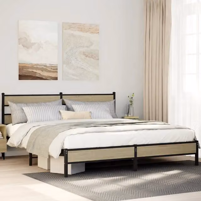 Giroletto vidaXL in metallo e MDF color rovere sonoma senza materasso L: 187 cm, P: 91,5 cm, H: 219 cm