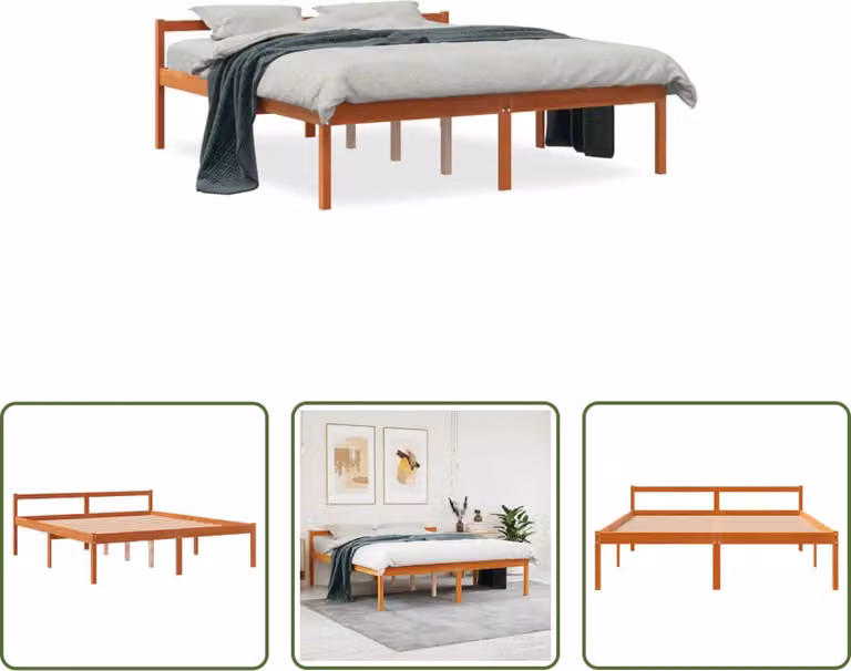 The Living Store Letto Senior cera marrone 160x200 cm in legno di pino massello