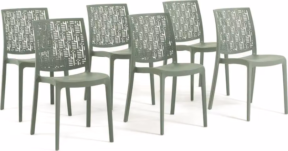 set di 6 sedie impilabili in polipropilene con fibra di vetro per uso esterno e giardino, bar e ristorante, cucina design moderno - AYDA - Verde salvia