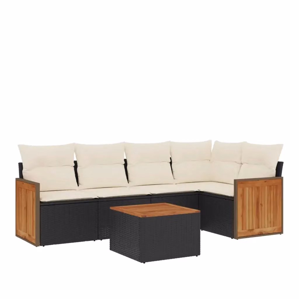 vidaXL Set Divano da Giardino a L in Polyrattan Nero con 6 Pezzi e Cuscini Inclusi – 2