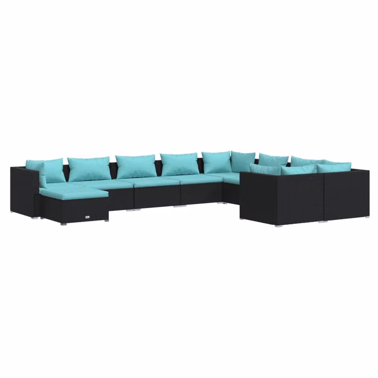Set Divani da Giardino 10 pz con Cuscini in Polyrattan Nero