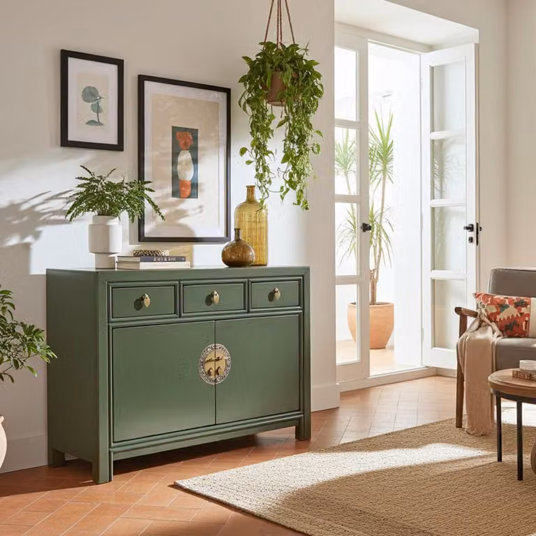 OPIUM OUTLET Cassettiera cinese Asia credenza orientale mobile d'epoca asiatico credenza nuziale completamente assemblata oliva
