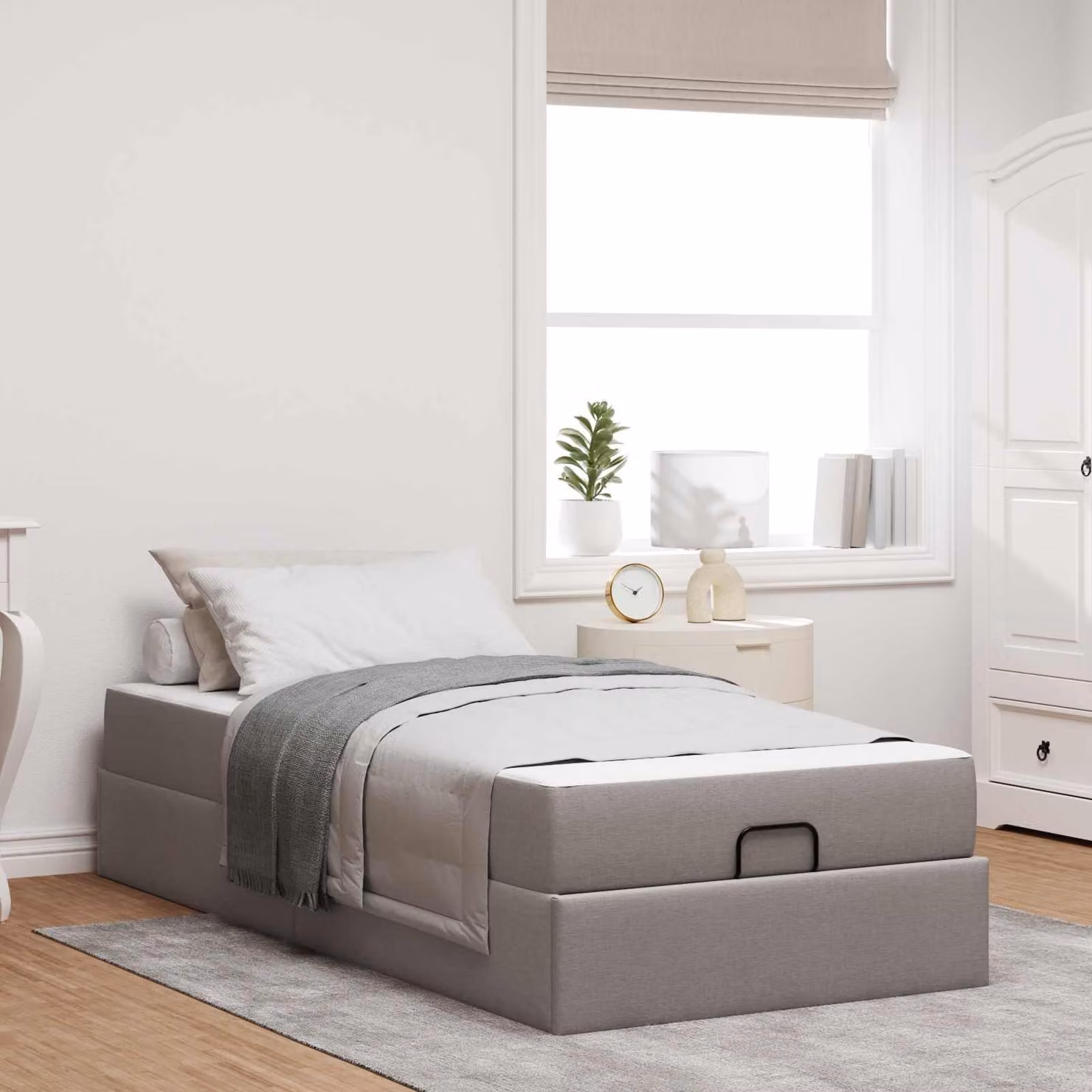 Set letto con struttura imbottita e materasso Talpa vidaXL in tessuto, disponibile in beige o grigio, L/P/H: 190 x 90 x 43,5 cm – 1