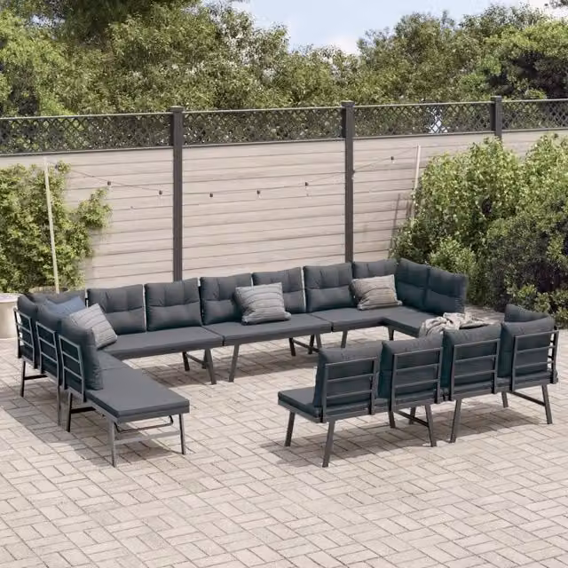 Set di Panche da Giardino e Terrazza vidaXL in Metallo Antracite con 8 Cuscini in Tessuto, Design Moderno – 1