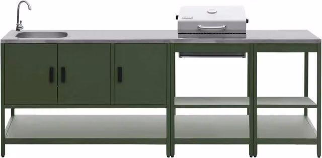 Cucina da esterno modulare con barbecue a carbonella, 6 moduli, verde