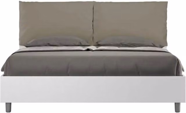 Letto matrimoniale contenitore 160x200 bianco frassino cuscini similpelle cappuccino Egos Antea