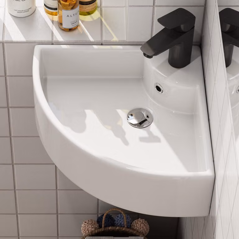 HOROW 46 cm Lavabo angolare a parete Lavabo sospeso Lavabo triangolare a parete per armadi e bagni piccoli