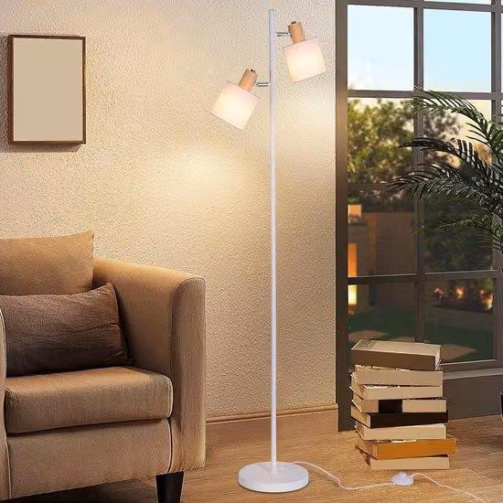 Lampada vintage da salotto in stile retrò industriale, 145 cm, bianca, in tessuto