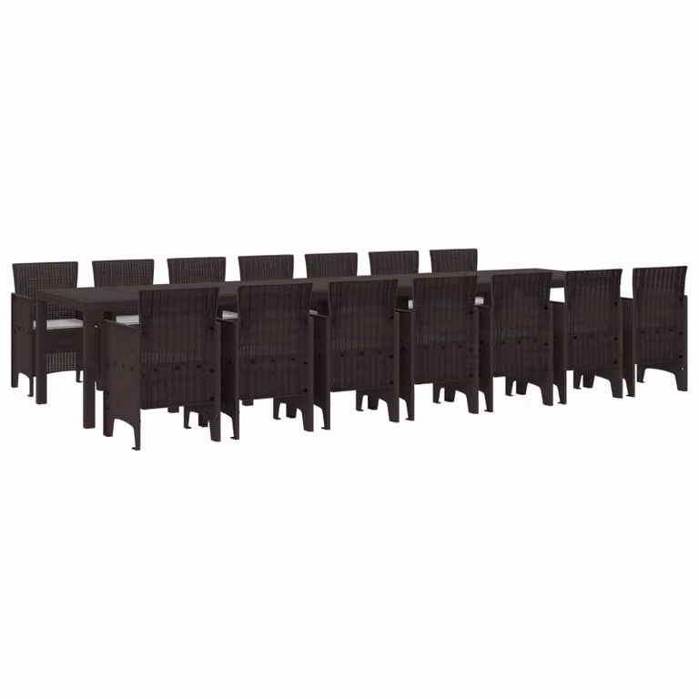 vidaXL Set da pranzo da giardino con cuscini 15 pz Marrone PP