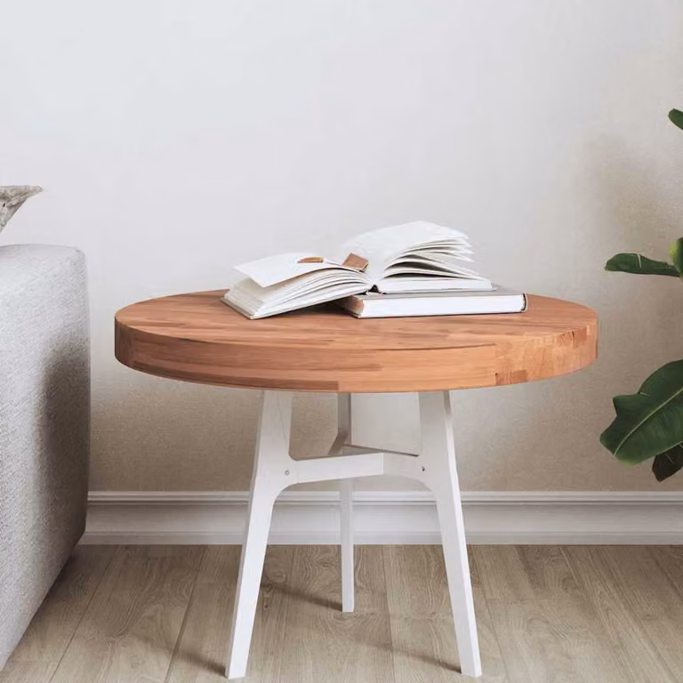 vidaXL Piano per Tavolo Rotondo in Legno di Faggio Marrone L: 50 cm, H: 4 cm