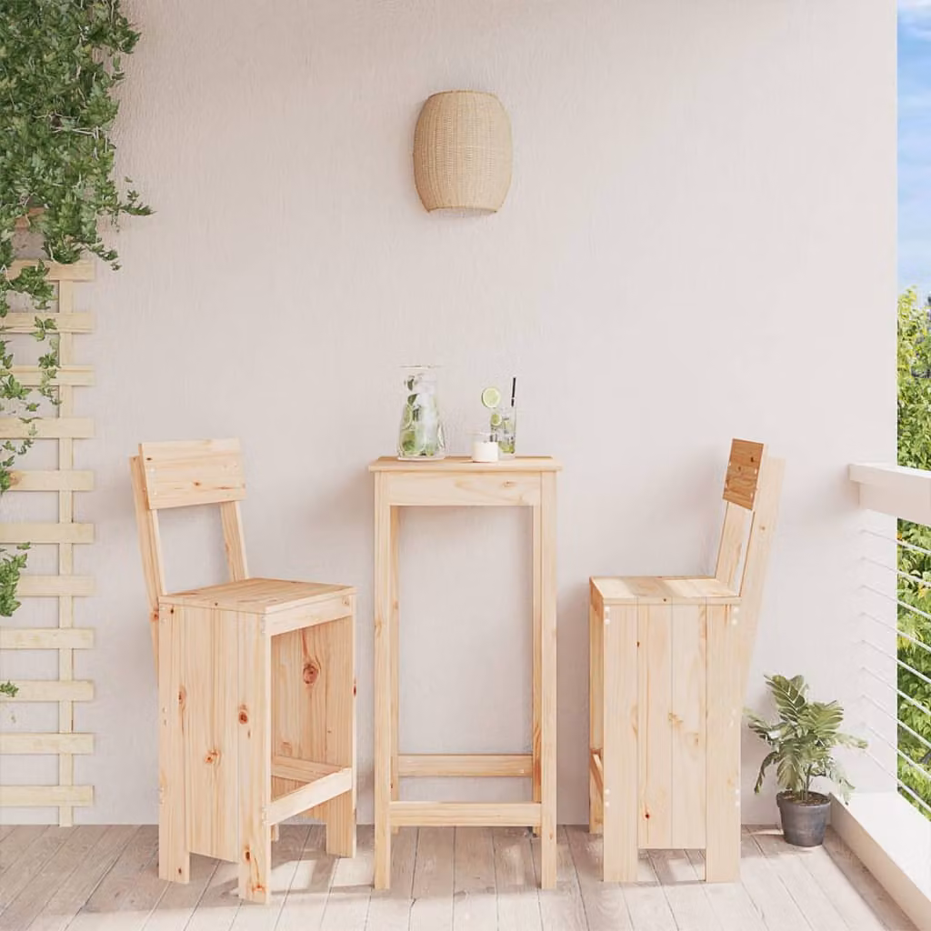 Set di 2 sgabelli da bar vidaXL in legno massello di pino color beige, L/P/H: 40 x 48,5 x 115,5 cm