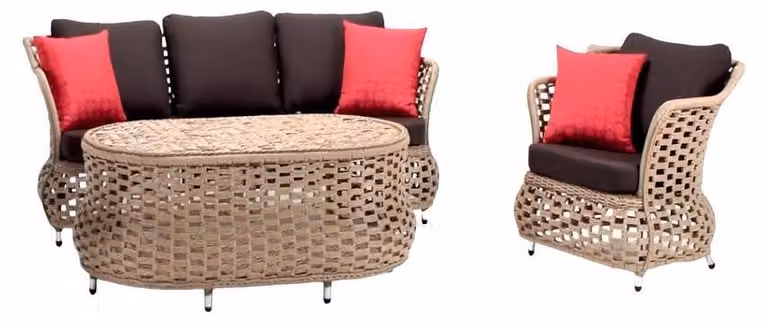 Gartenmöbel Sofa 3 Sitzer Sessel Robuste Garten Braun Garnitur Couchtisch
