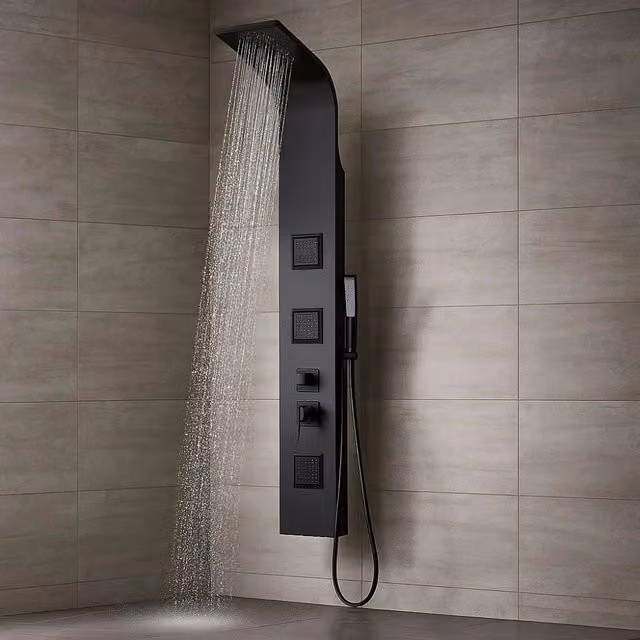 Colonna doccia night nero opaco 3 getti idro lombari e cascata h140xl20 *** confezione 1