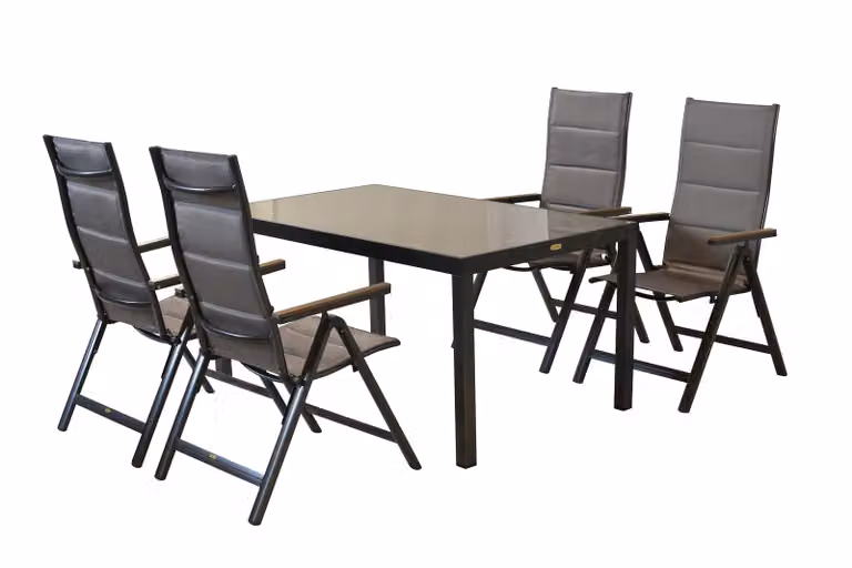 Set di mobili da giardino Merxx Trivero 5 pezzi, 4 sedie pieghevoli, 1 tavolo 150 x 90 cm - alluminio/tessuto