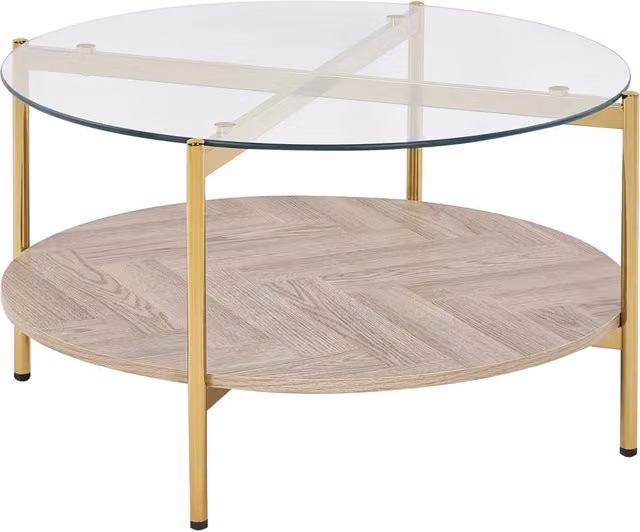 Tavolino rotondo Beliani con piano in vetro e struttura oro in stile glamour moderno