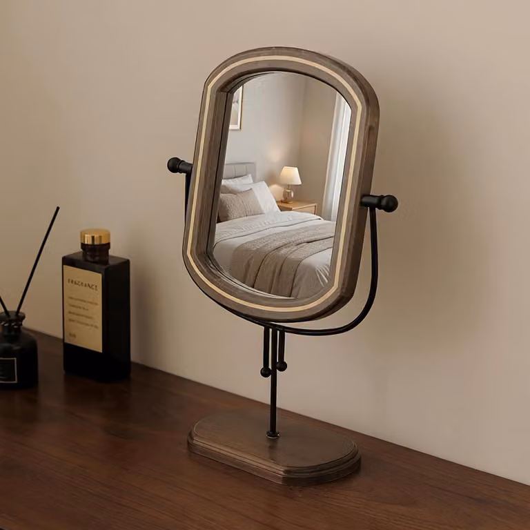 Specchio ovale da tavolo in legno, autoportante, colore nero, dimensioni 35,5 x 24 cm