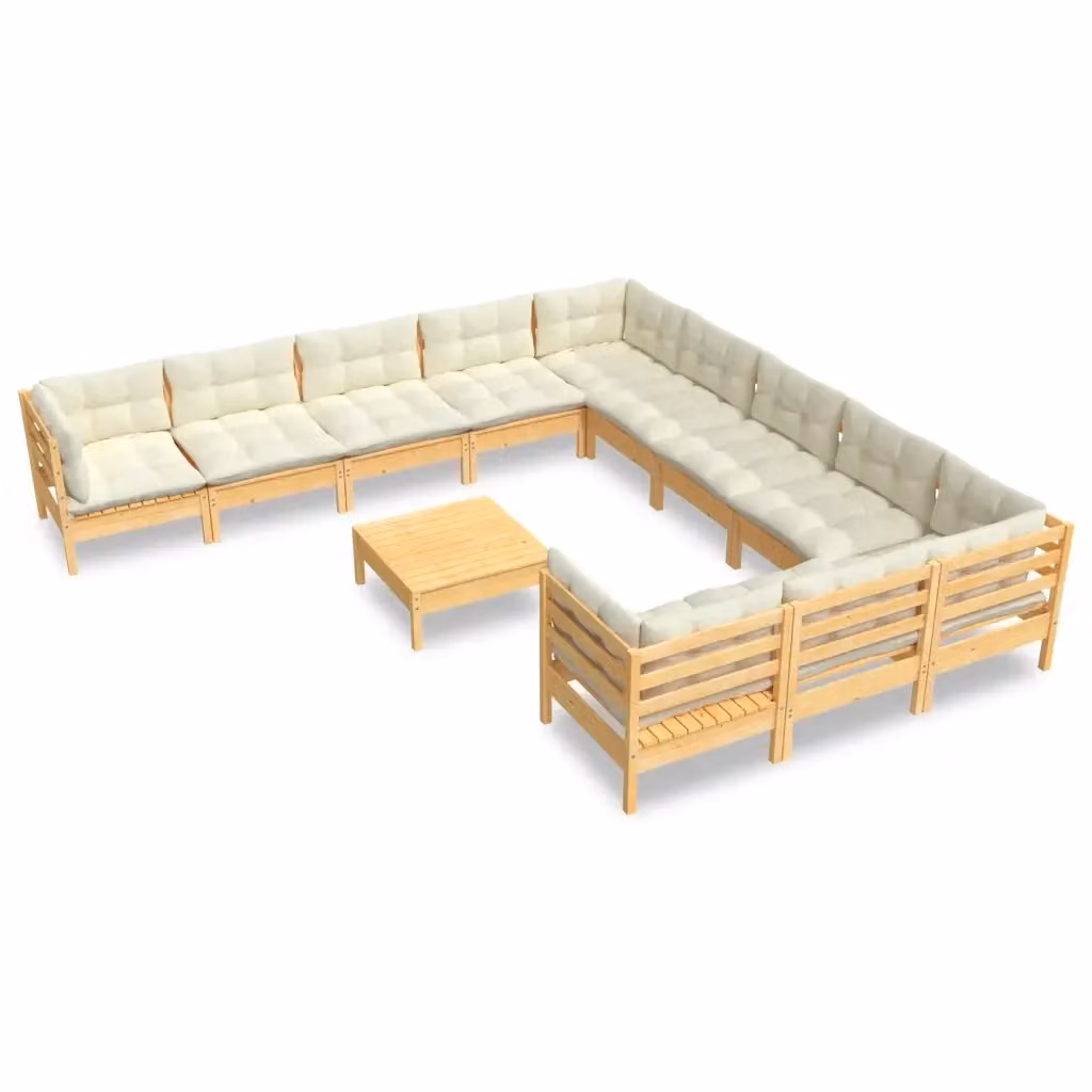 Set di Divani da Giardino a Forma di U vidaXL in Legno di Pino con Cuscini Beige – 2