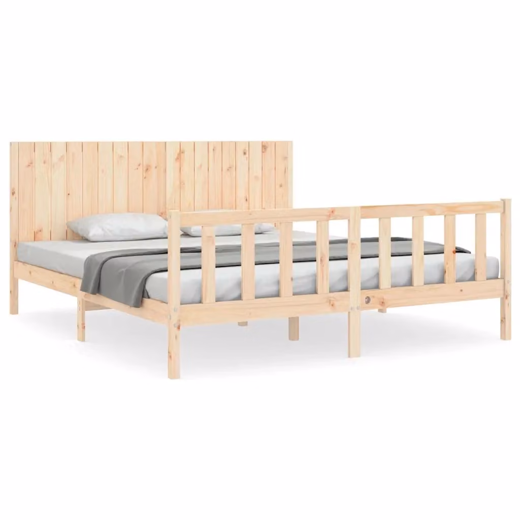 Letto con Testiera Super King Size in Legno di Pino Massello vidaXL, Stile Rustico, Beige, L/P/H: 180 x 200 x 185,5 cm – 2