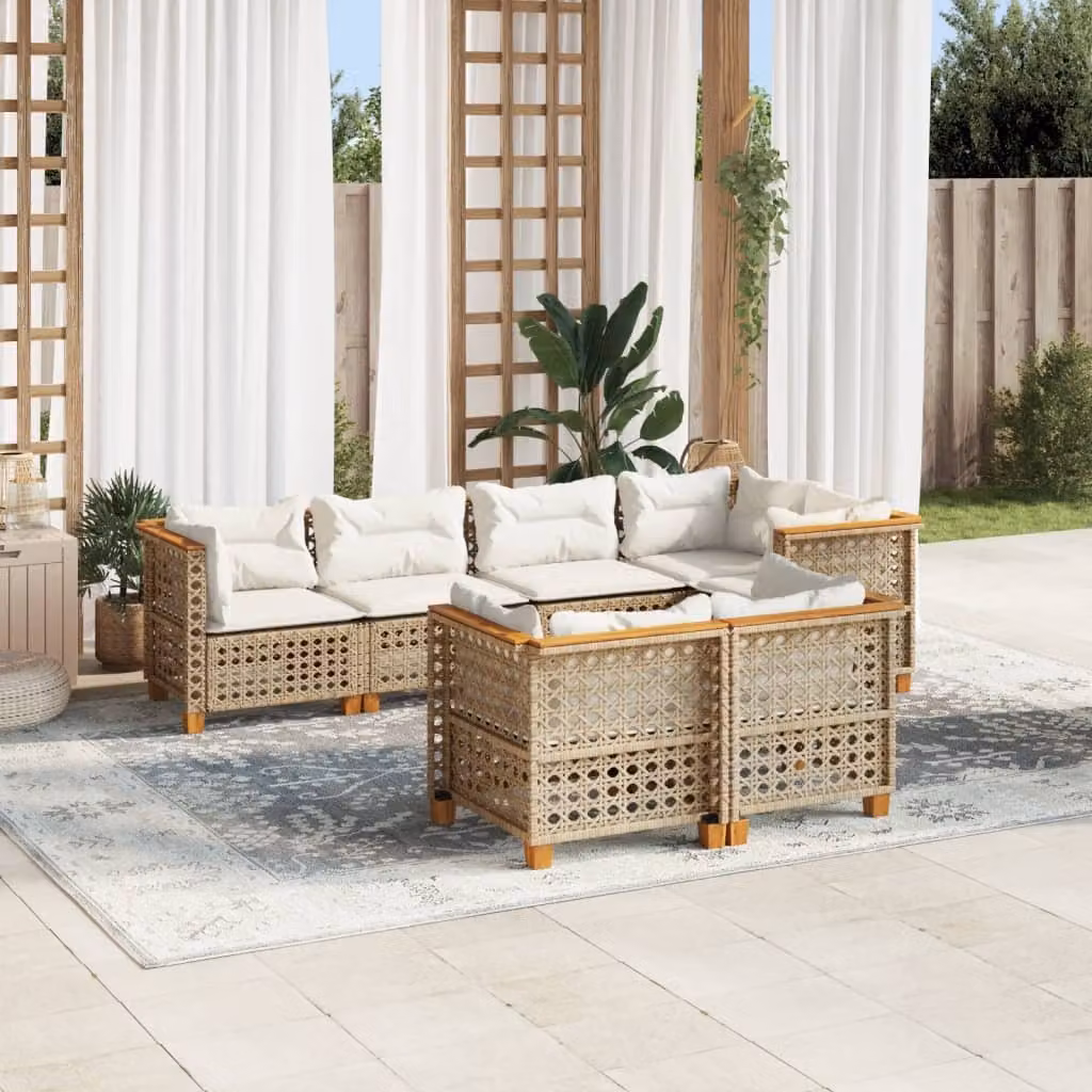 Maison Exclusive - Set da giardino 7 pezzi con cuscini Beige Poly Rattan
