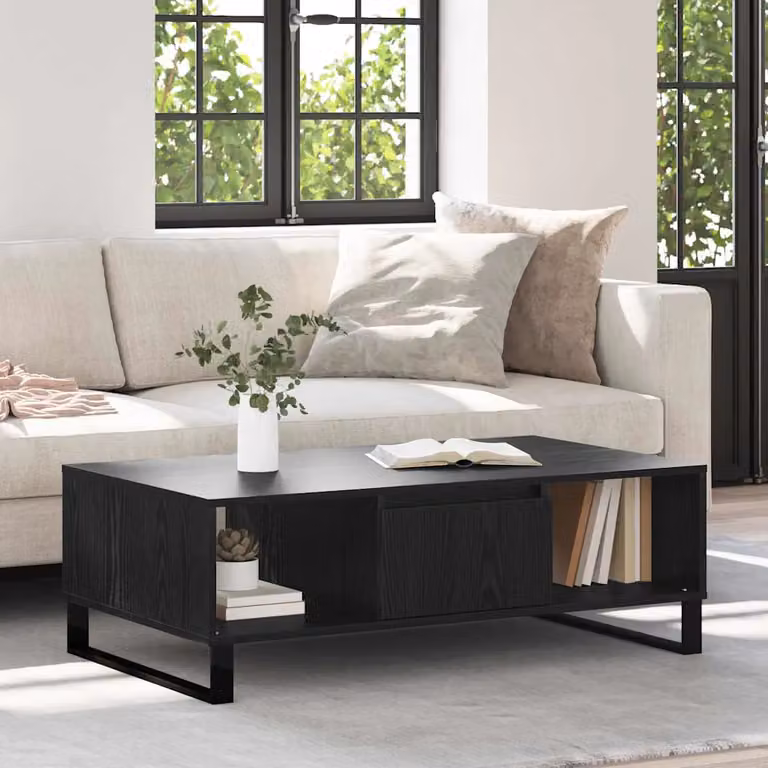 vidaXL Tavolino da salotto minimalista in legno e metallo, colore nero, L: 104 cm, P: 60 cm, H: 35 cm