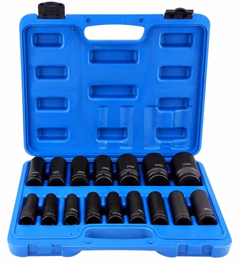 Set di chiavi a bussola da 16 pezzi - Chiave a percussione - Attacco da 1/2 pollice - Esagono interno da 10 mm/32 mm - Acciaio cromo-molibdeno - Custodia per attrezzi - Set di chiavi a percussione