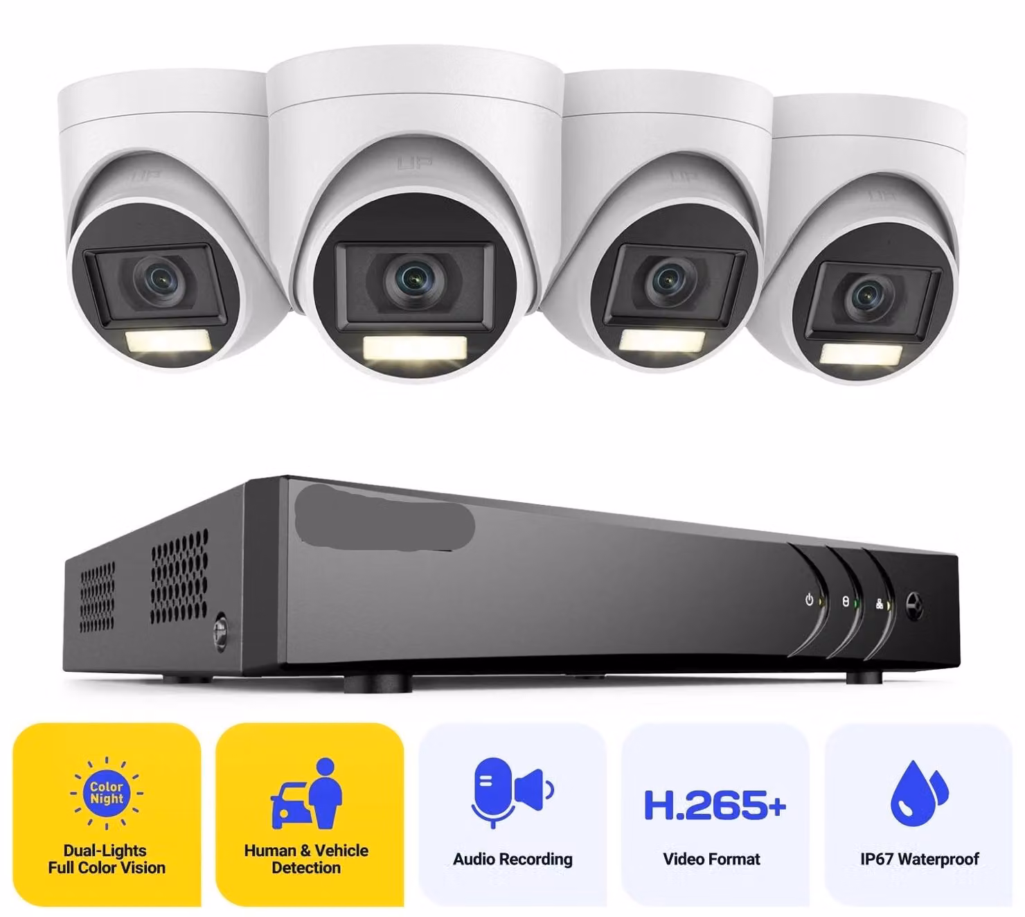 Telecamere di sicurezza - Sistema di videosorveglianza impermeabile - 5MP - Registratore NVR a 8 canali senza hard disk - Visione notturna a colori e a infrarossi