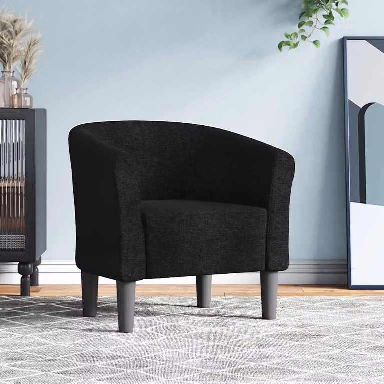 vidaXL Poltrona Cabriolet Moderna Nera in Tessuto con Braccioli e Struttura in Legno e Plastica L: 68 cm, P: 70 cm, H: 56 cm