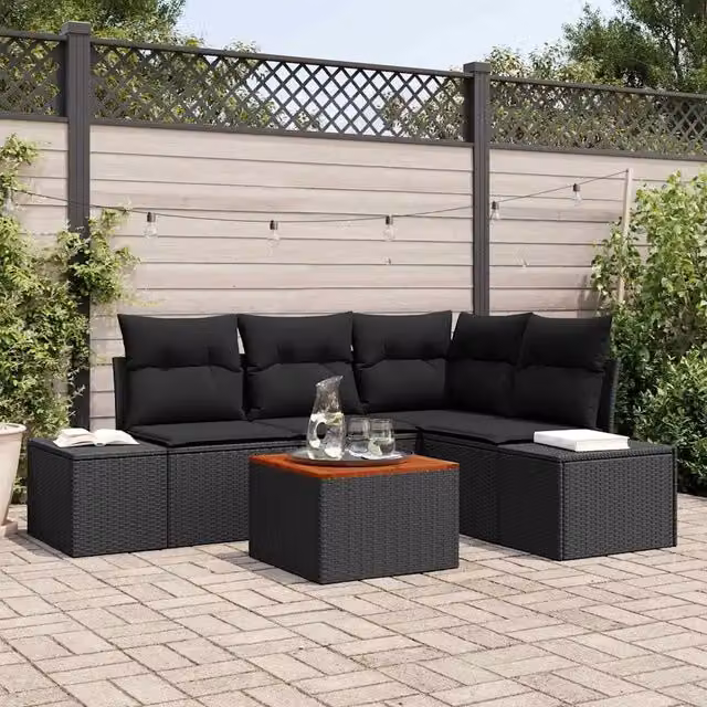 Set Divano da Giardino 5 pz Nero polyrattan 3356623