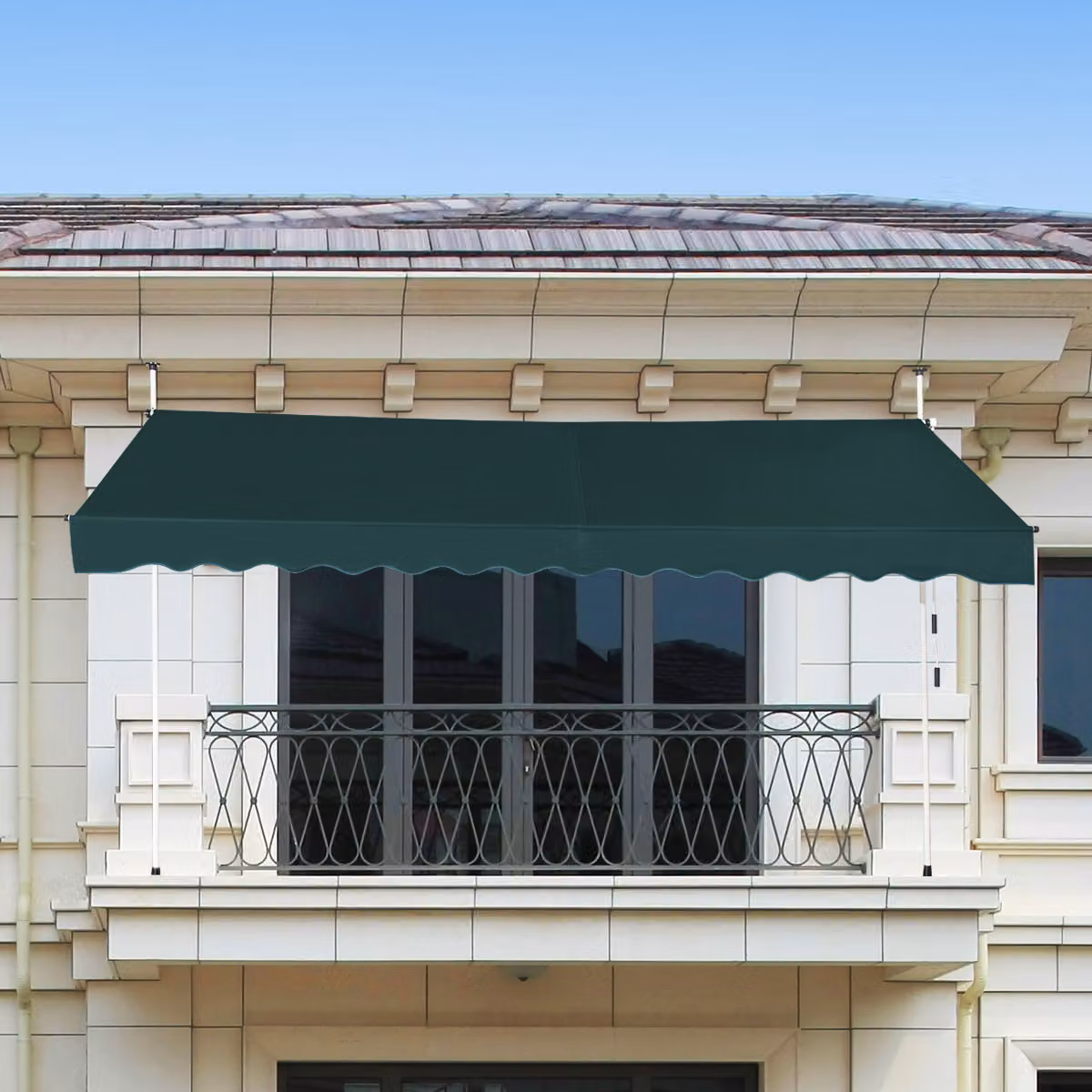 Tenda da sole retrattile Costway con manovra a manovella, impermeabile e resistente ai raggi UV, Verde, L: 350 cm, H: 125 cm