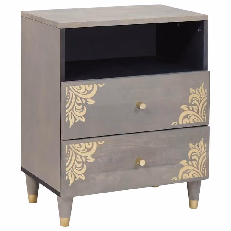 Armadio da Notte vidaXL in Legno di Mango Massello Grigio e Marrone L: 50 cm, P: 33 cm, H: 62 cm