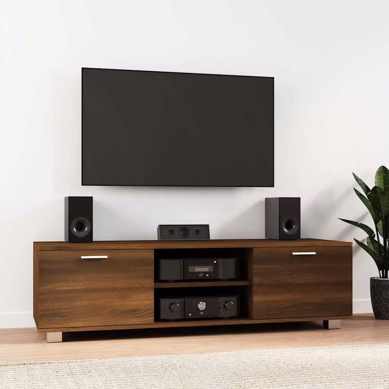 Mobile TV vidaXL in legno e metallo marrone con ruote L: 140 cm, P: 40,5 cm, H: 35 cm