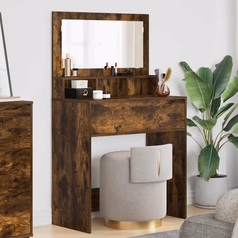 vidaXL Tavolo da trucco per camera da letto in rovere fumé marrone L: 135,0 cm, P: 39,5 cm, H: 80,0 cm