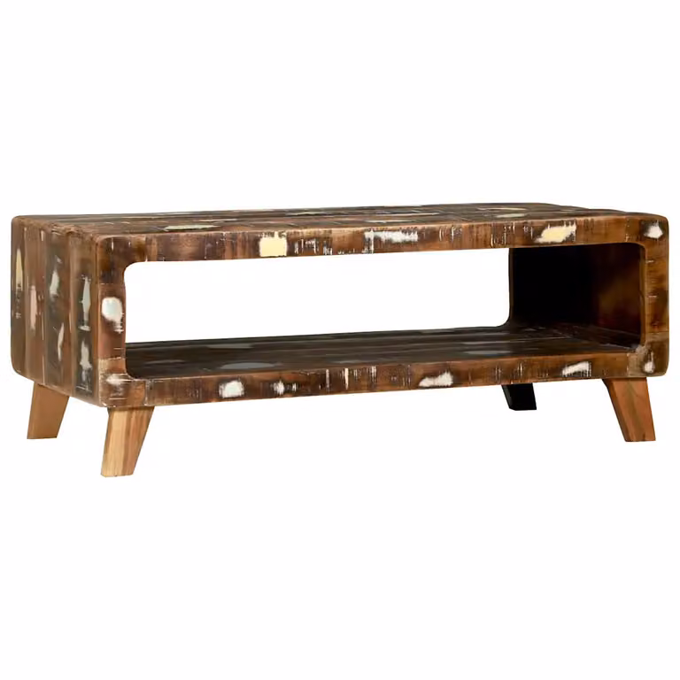 vidaXL Tavolino da salotto moderno in legno massello marrone, L: 90 cm, P: 50 cm, H: 35 cm