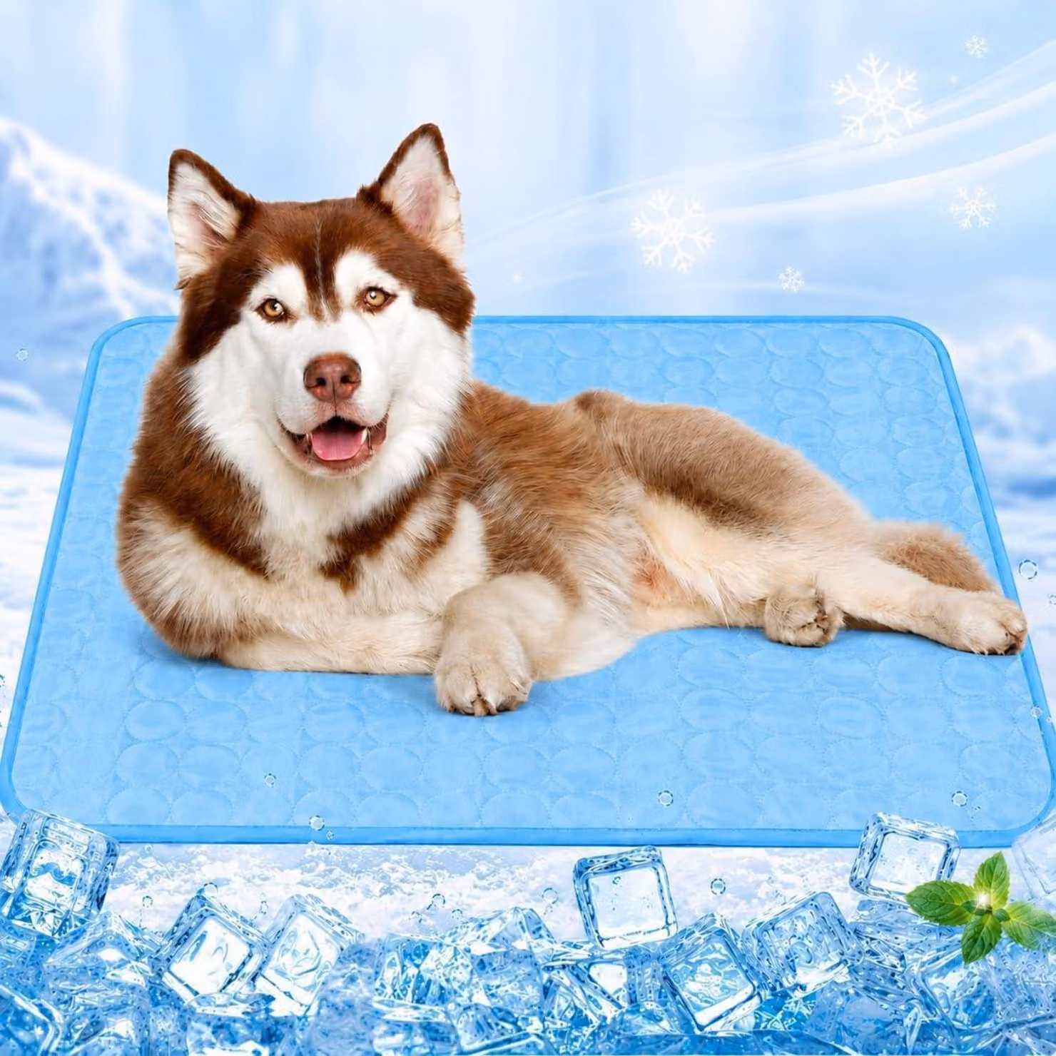 Tappetino refrigerante per cani, 100x70 cm, blu, taglia XL, auto-refrigerante, impermeabile