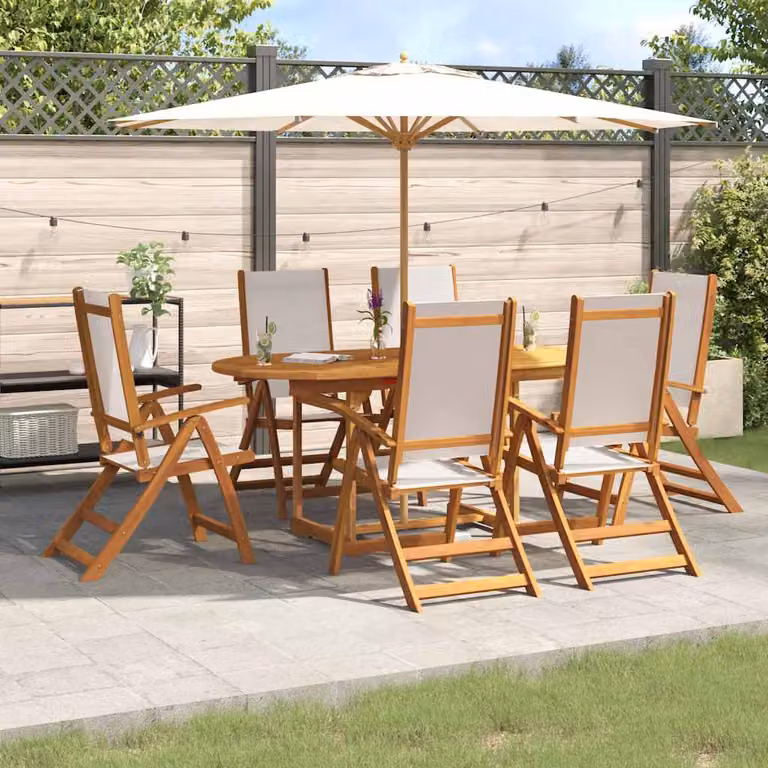 Set da giardino vidaXL in legno di acacia e textilene, 7 pezzi, marrone e grigio
