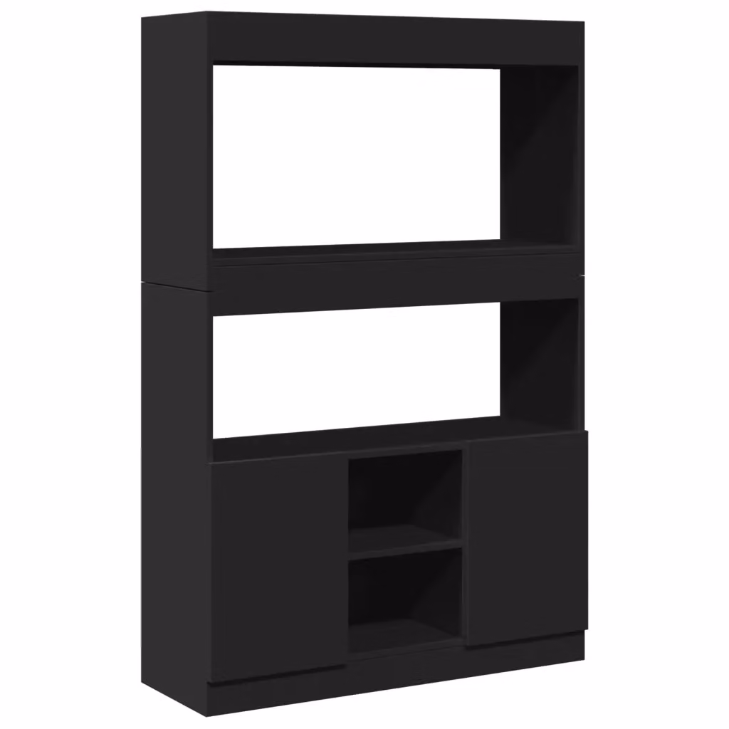 Credenza nera vidaXL in legno MDF da appendere al muro L 92 cm, P 33 cm, H 140 cm – 2