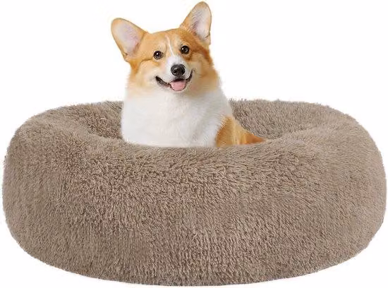 Cuccia ortopedica per cani, rotonda, 70 cm, marrone cammello, lavabile